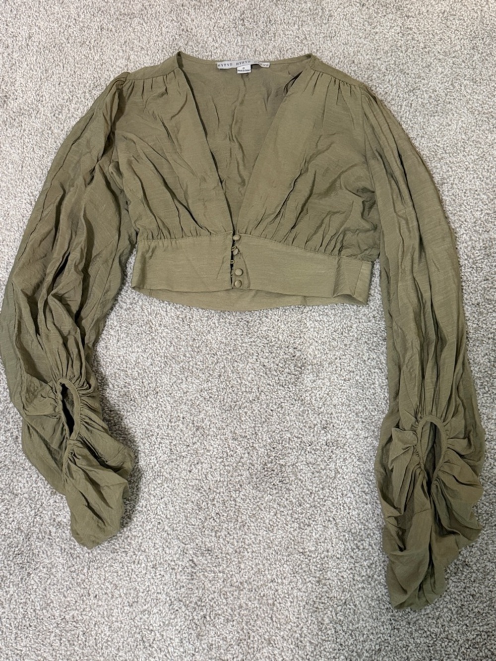 HYFVE Olive Green Cropped Button-Front Peasant Top